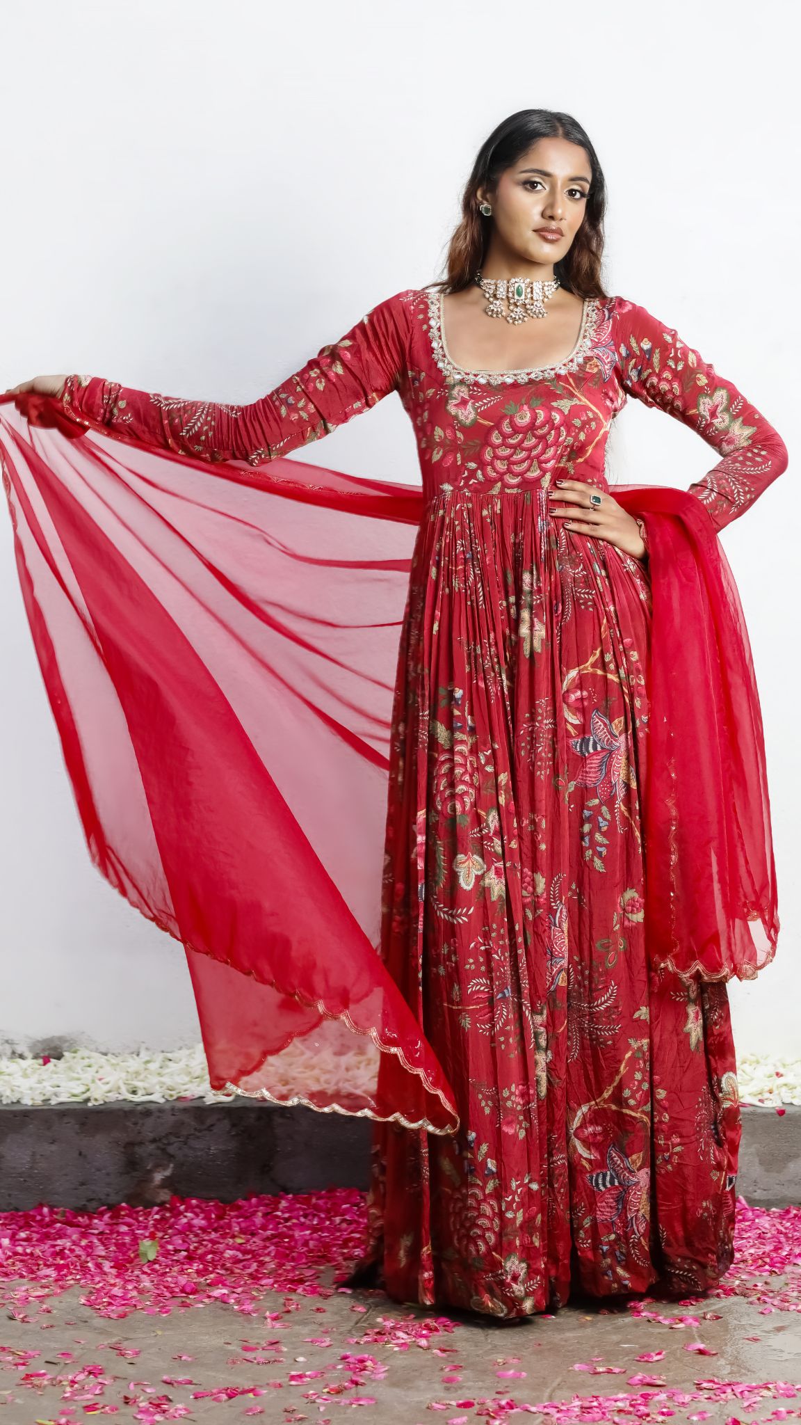 Maroon Anarkali Dress - Idalia Panache Retail Pvt Ltd - 3171005