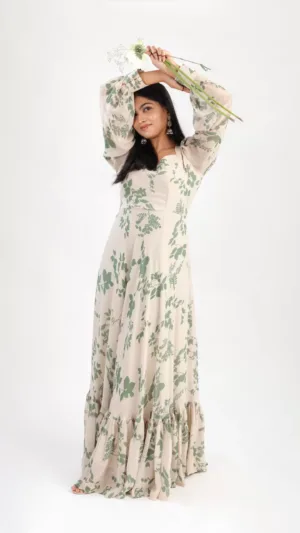 Flora beige pleated dress
