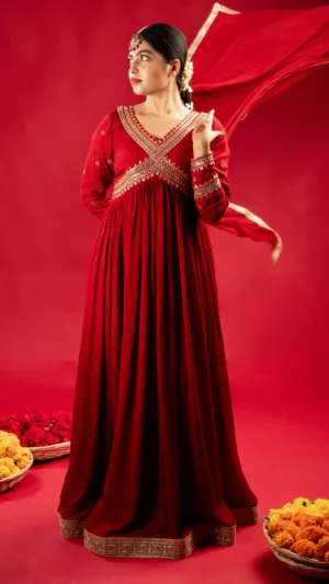 Deep Red Anarkali Dress