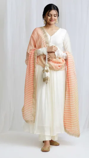 Lehriya Chanderi silk Alizeh Anarkali set