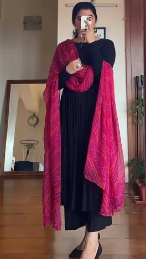 Black Anarkali - Pink Dupatta