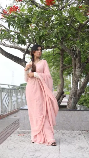 Designer Dusty Pink Georgette Saree