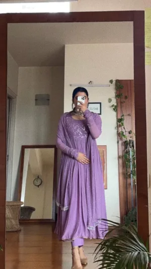 Purple Anarkali Georgette Partywear