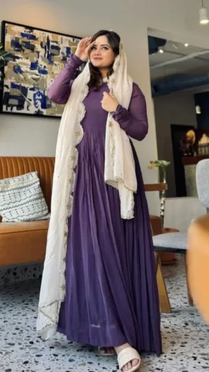 Purple and beige Long Gown