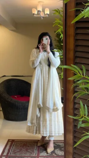 Ivory Chickenkari Anarkali