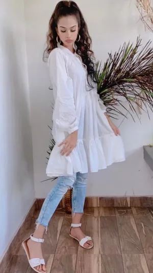 White Cotton Ruffle Dress