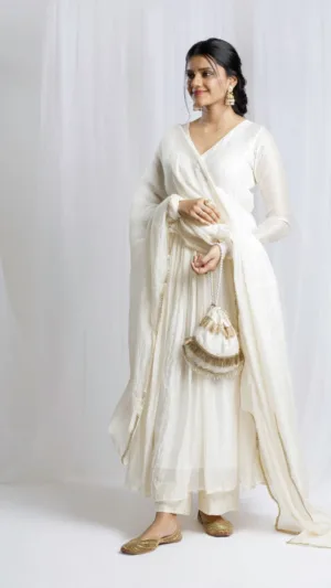 Ivory Chanderi silk Anarkali