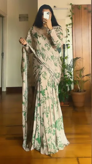 Beige Evergreen Drape Skirt Saree