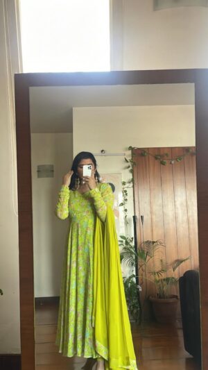 Lemon Green Floral Anarkali