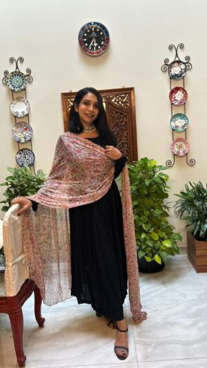 Black Rayon Anarkali Set
