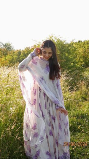 Purple Hues Long Dress With Chiffon Dupatta