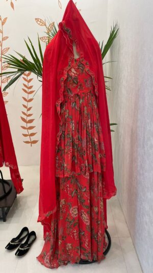Red Partywear Sharara Set - Elegant & Comfortable