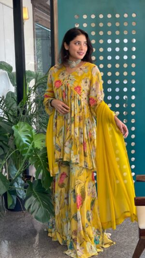 Yellow Floral Sharara – A Blooming Statement