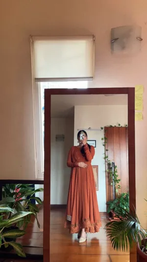 Sunset Orange Georgette Anarkali
