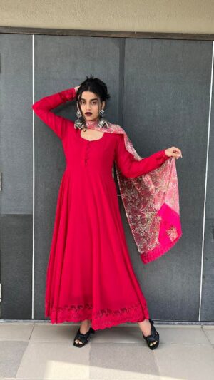 Cherry Red Georgette Anarkali