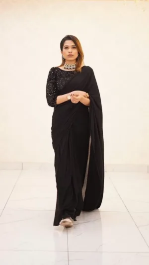 Dazzling Black Georgette Saree