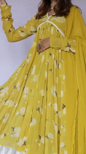 Kwaab - Mustard Floral Anarkali
