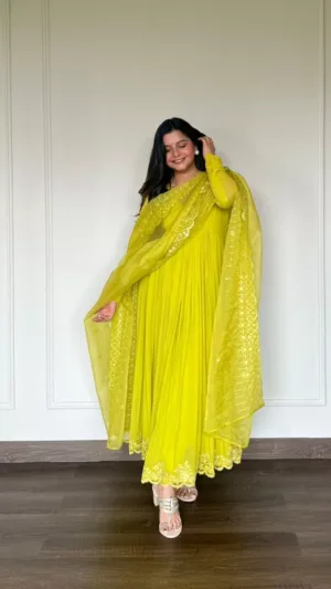 Adha-e Lime green V Anarkali