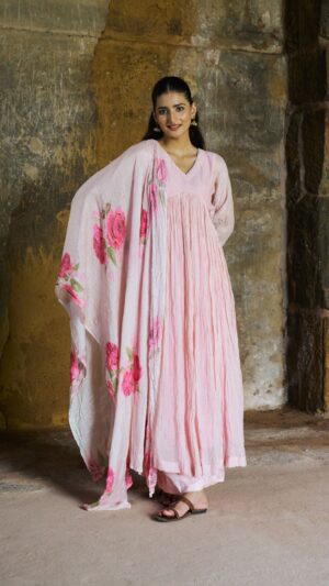 Powder pink chanderi anarkali