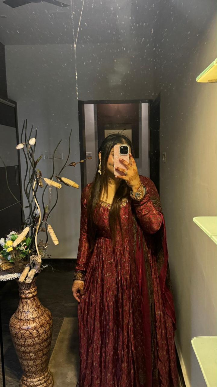Mehr Maroon Printed Anarkali