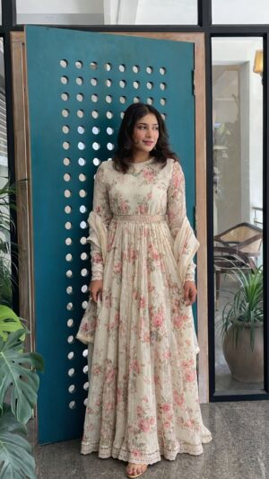 Naaz Ivory Floral A-Line Anarkali